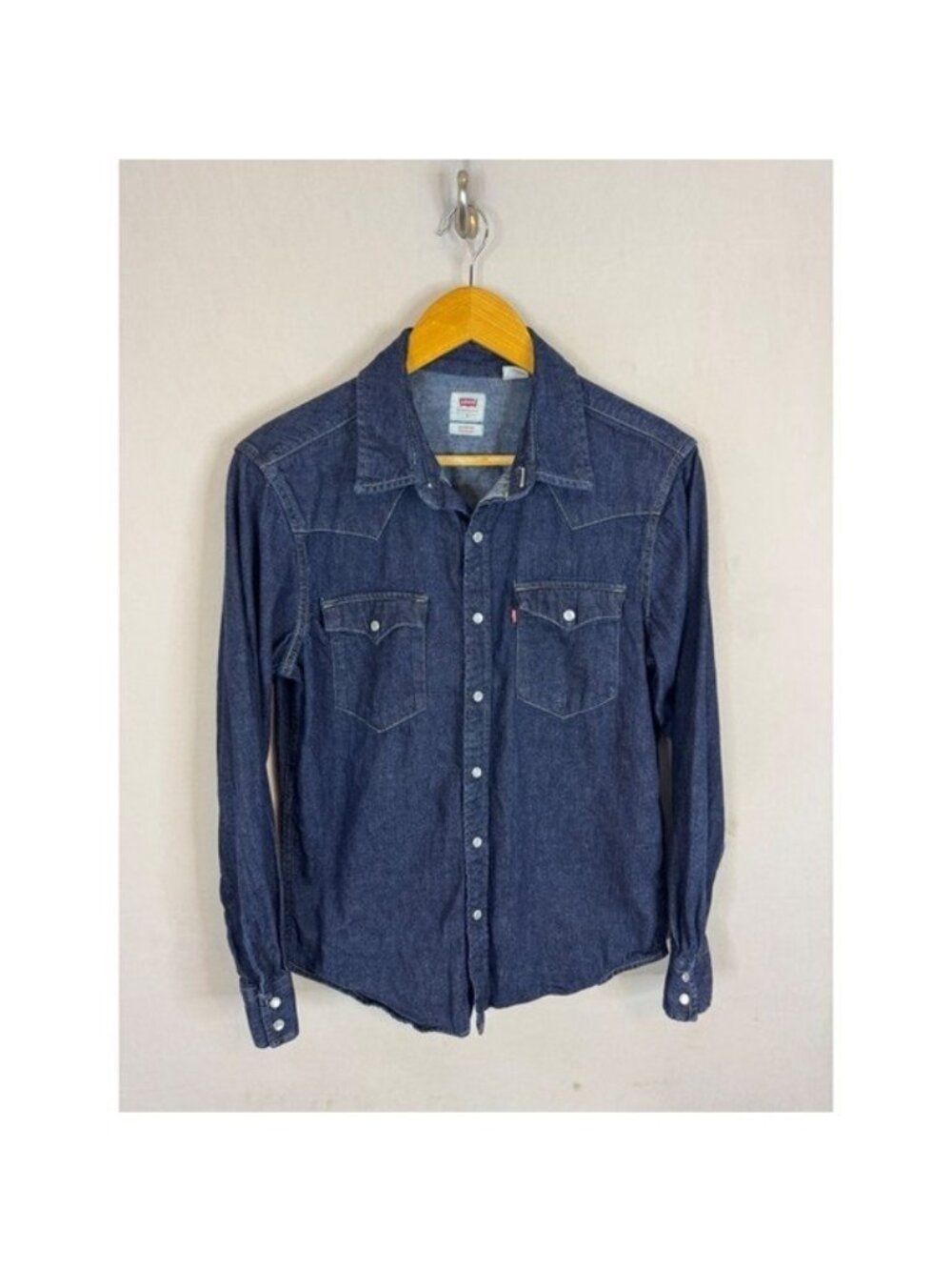 Levis Womens Western Denim Pearl Snap Shirt Dark Wash Indigo S 85745-0002